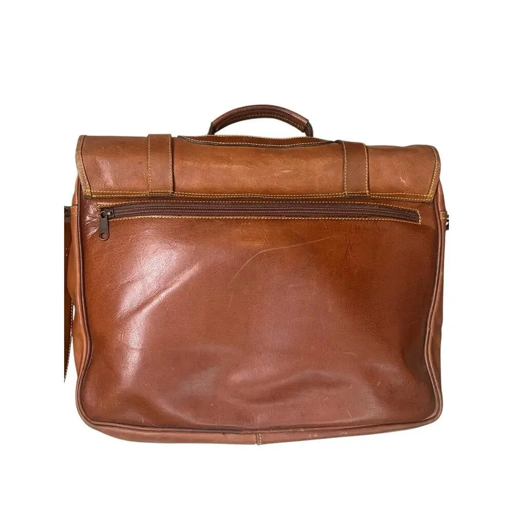Vintage Eddie Bauer Leather Messenger Bag Briefcase Classic Timeless Preppy Tan